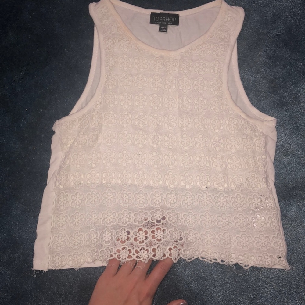 White crochet floral print crop top